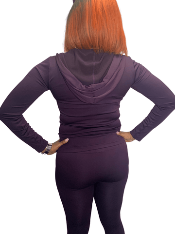 Back view of purple two piece set