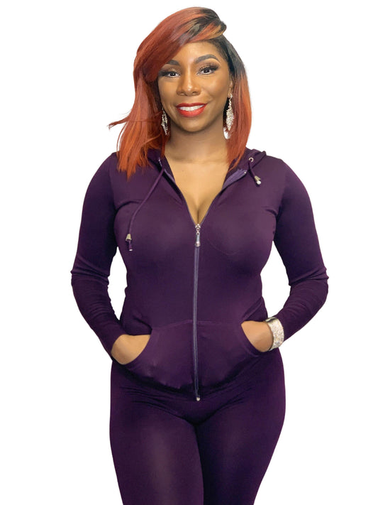 Two piece purple hoodie and matching leggings